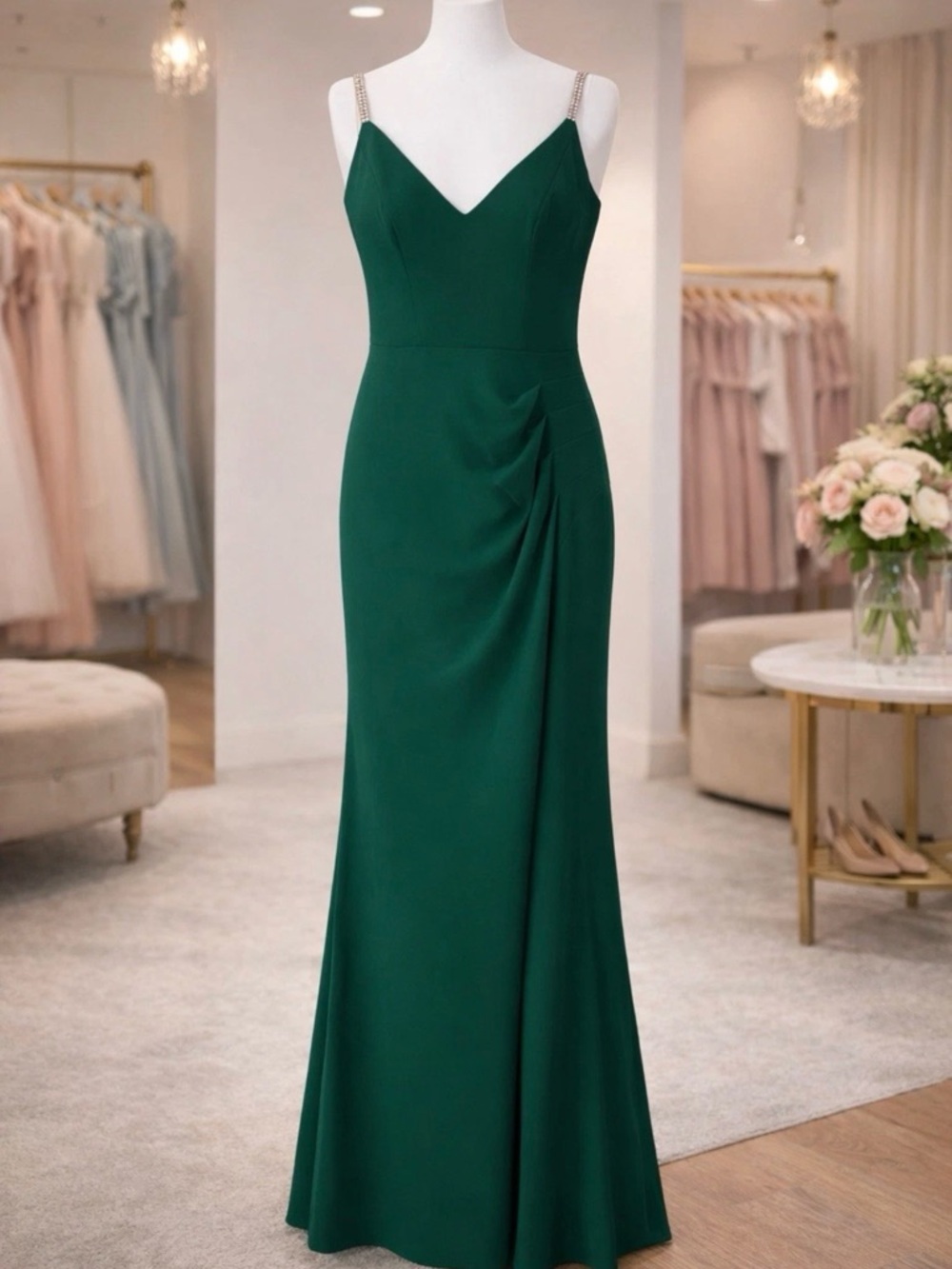 Xscape 5437X Hunter Green Rhinestone Strap Gown Formal Prom Dress 10 NWT
